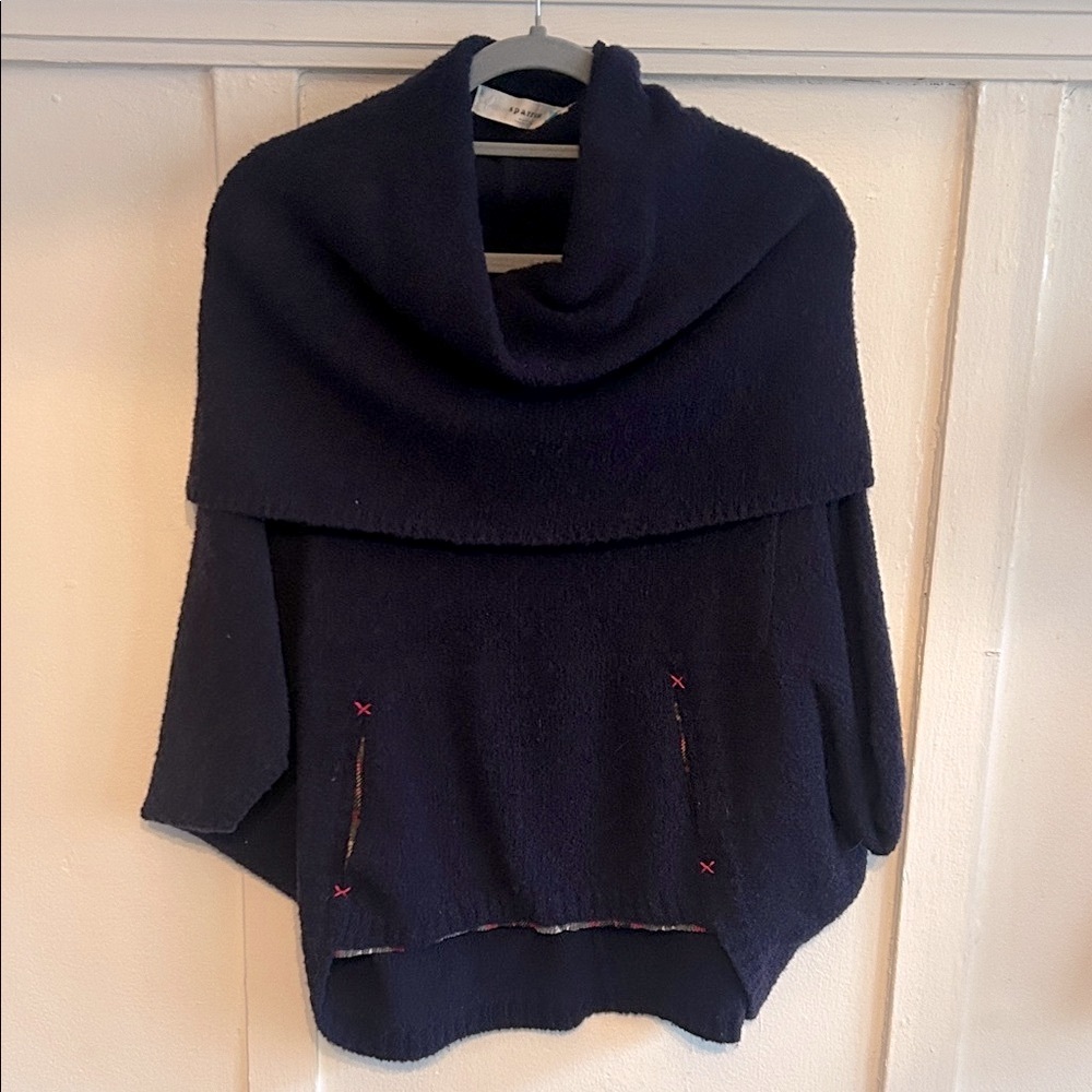 Anthro Sparrow Halloway Midnight Blue Cowl Neck Sweater Poncho Size S